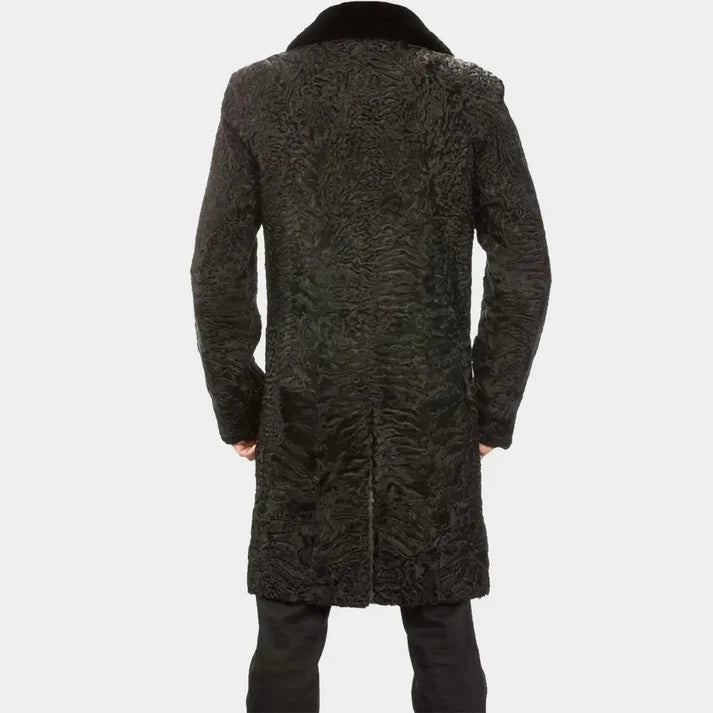 Men's Black Persian Lamb Fur Long Coat – Mink Fur Collar Made-to-Measure