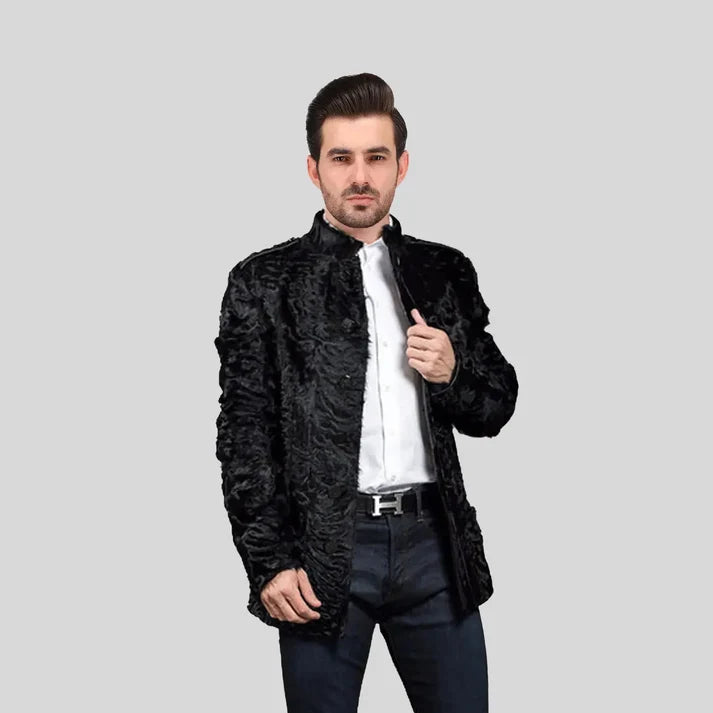 Men's Black Astrakhan Karakul Persian Lamb Fur Coat – Genuine Winter Coat