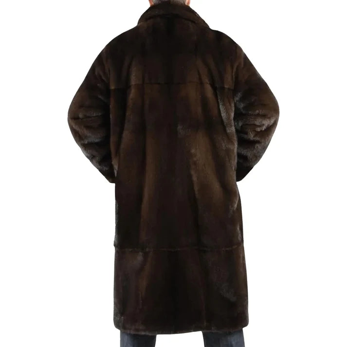 Men’s Dark Brown Shearling Style Coat – Long Winter Fur Jacket