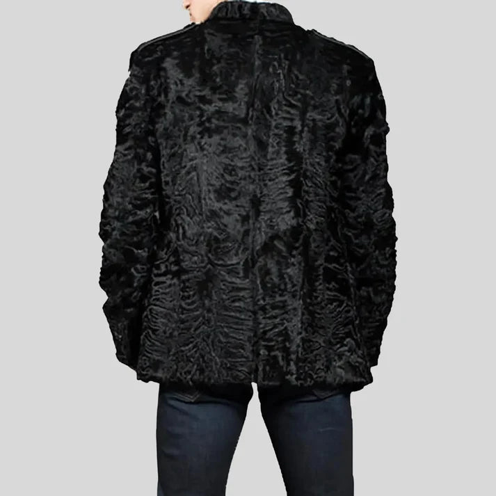 Men's Black Astrakhan Karakul Persian Lamb Fur Coat – Genuine Winter Coat