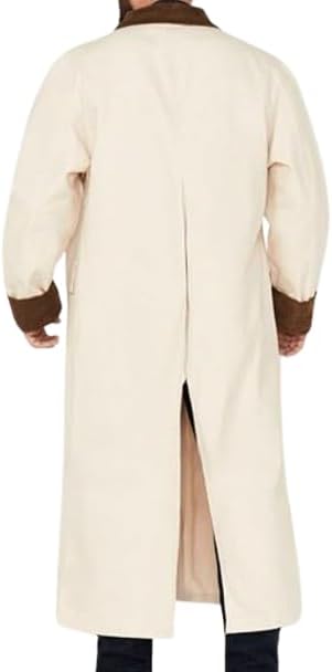 Men's Old Cowboy Full Length Duster Coats - Western Cotton Long Trench Coat for Men