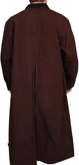 Men's Old Cowboy Full Length Duster Coats - Western Cotton Long Trench Coat for Men