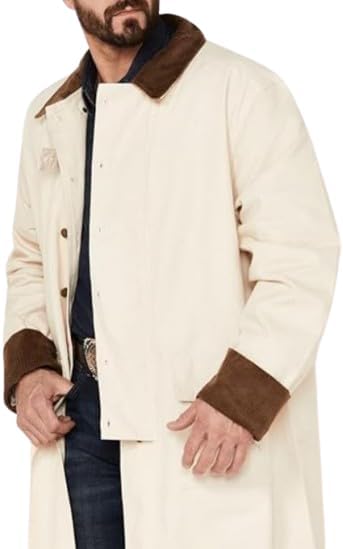 Men's Old Cowboy Full Length Duster Coats - Western Cotton Long Trench Coat for Men