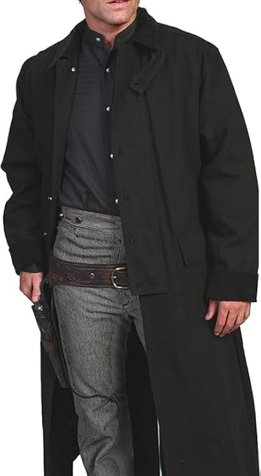 Men's Old Cowboy Full Length Duster Coats - Western Cotton Long Trench Coat for Men