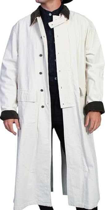 Men's Old Cowboy Full Length Duster Coats - Western Cotton Long Trench Coat for Men
