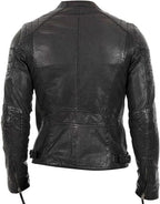 Men's Slim Fit Café Racer Biker Distressed Moto Jacket