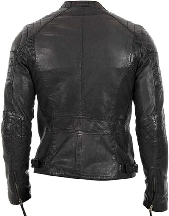 Men's Slim Fit Café Racer Biker Distressed Moto Jacket