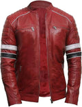Men's Slim Fit Café Racer Biker Distressed Moto Jacket