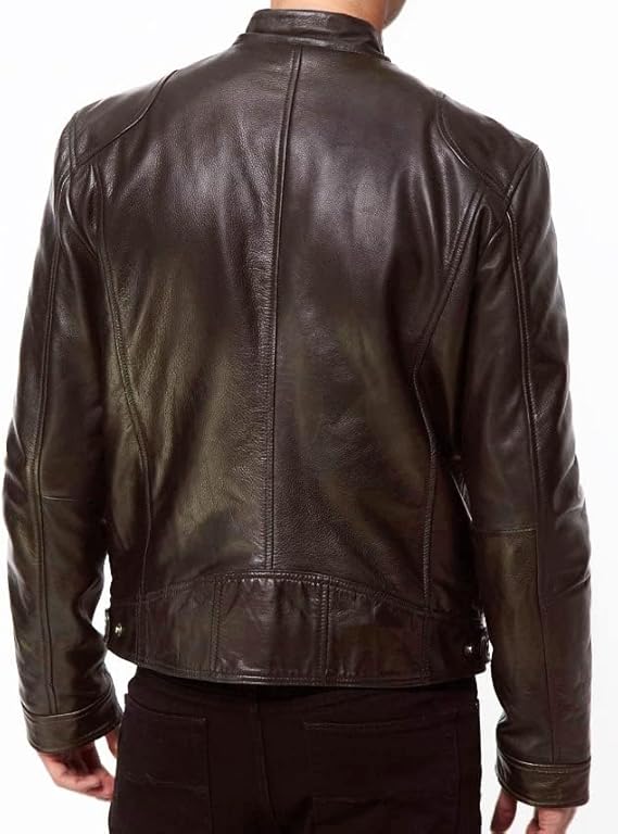 Men's Brown Genuine Leather Biker Jacket