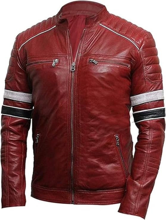 Men's Slim Fit Café Racer Biker Distressed Moto Jacket