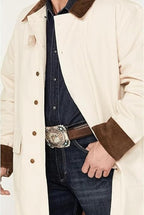 Men's Old Cowboy Full Length Duster Coats - Western Cotton Long Trench Coat for Men