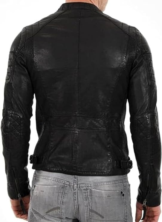 Men's Slim Fit Café Racer Biker Distressed Moto Jacket