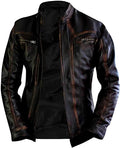 Men's Slim Fit Café Racer Biker Distressed Moto Jacket