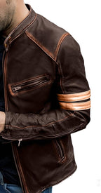 Men's Slim Fit Café Racer Biker Distressed Moto Jacket