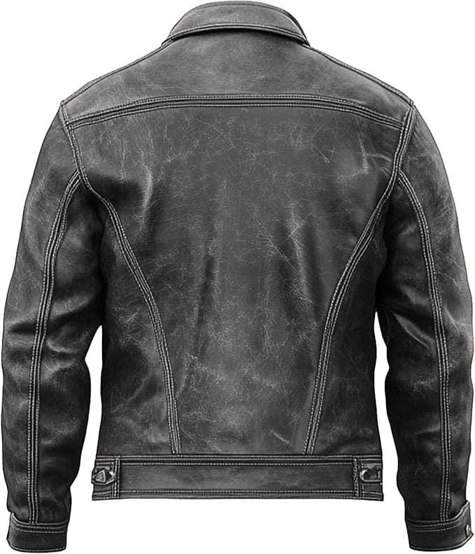 Mens Distressed Motorcycle Genuine Leather Jacket