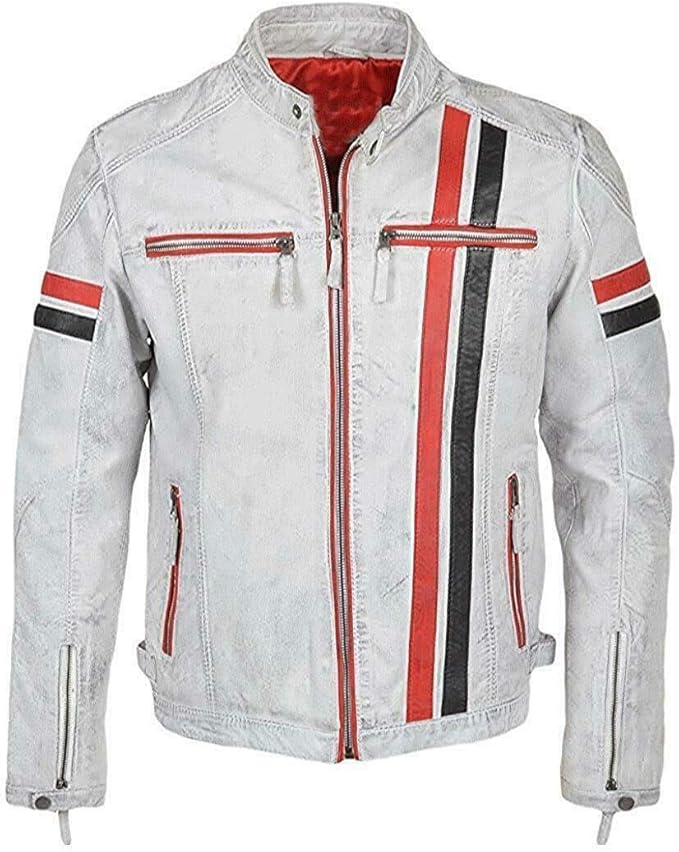 Men's Slim Fit Café Racer Biker Distressed Moto Jacket