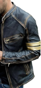 Men's Slim Fit Café Racer Biker Distressed Moto Jacket
