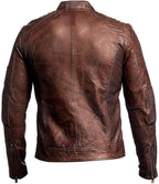Men's Slim Fit Café Racer Biker Distressed Moto Jacket