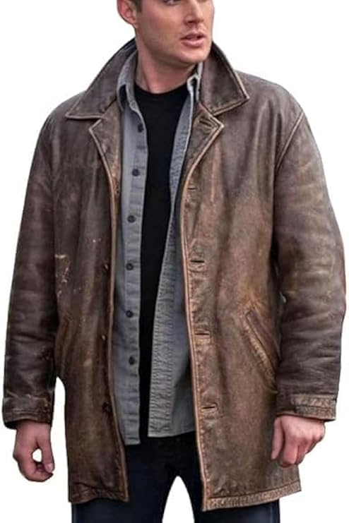 Dean Leather Mid 3/4 Quarter Length Trench Car Coat For Men