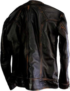 Men's Slim Fit Café Racer Biker Distressed Moto Jacket