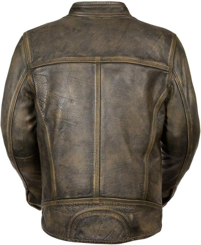 Men's Slim Fit Café Racer Biker Distressed Moto Jacket