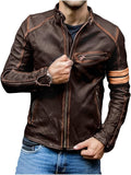 Men's Slim Fit Café Racer Biker Distressed Moto Jacket