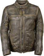 Men's Slim Fit Café Racer Biker Distressed Moto Jacket