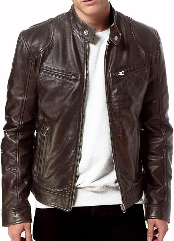 Men's Brown Genuine Leather Biker Jacket