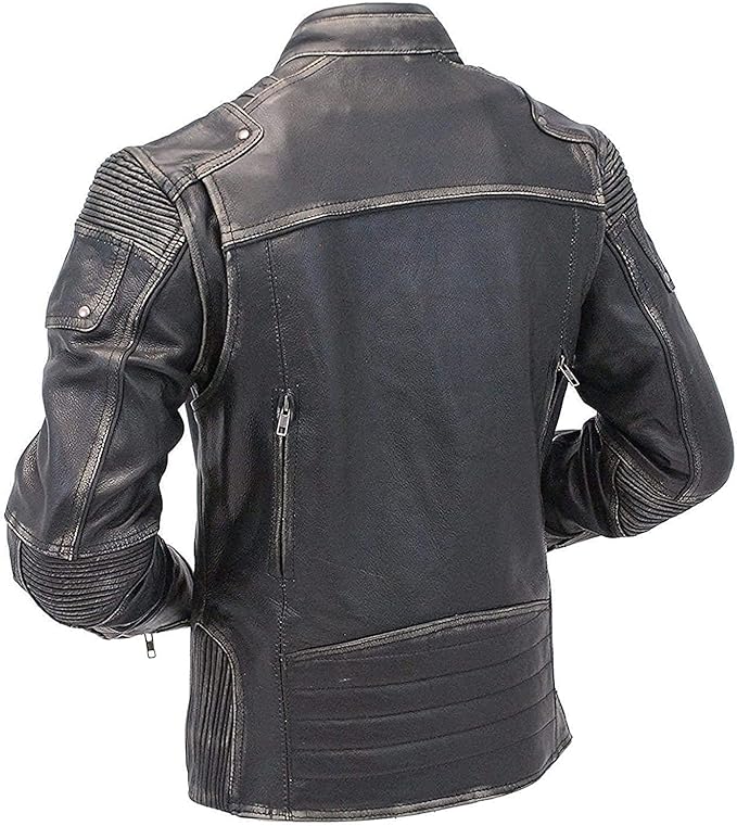 Men's Slim Fit Café Racer Biker Distressed Moto Jacket