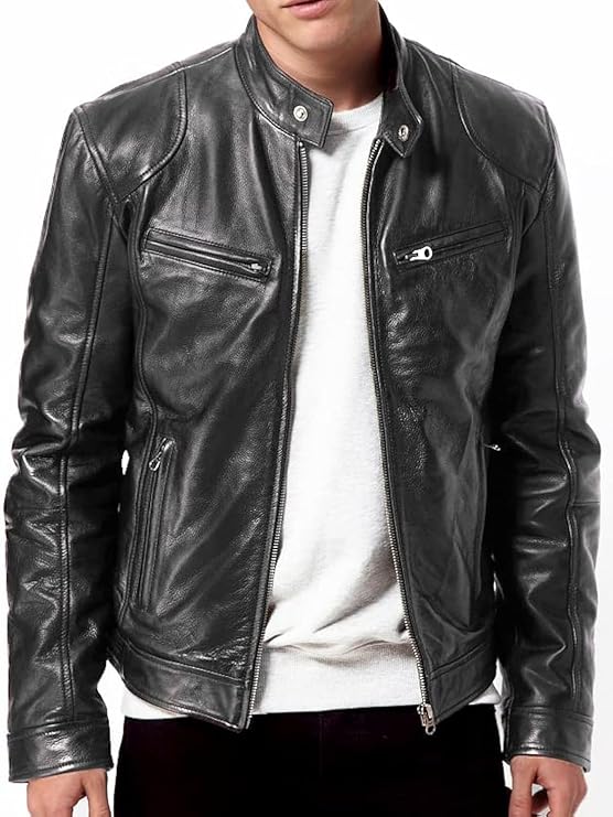 Men's Black Genuine Leather Biker Jacket