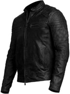 Men's Slim Fit Café Racer Biker Distressed Moto Jacket