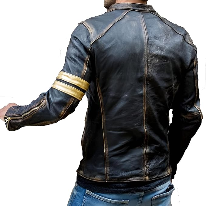 Men's Slim Fit Café Racer Biker Distressed Moto Jacket