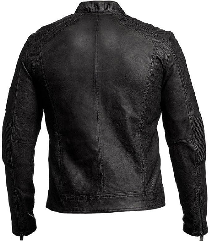 Men's Slim Fit Café Racer Biker Distressed Moto Jacket