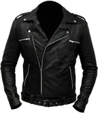 Men's Slim Fit Café Racer Biker Distressed Moto Jacket