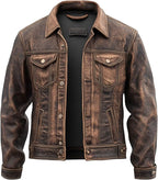 Mens Distressed Motorcycle Genuine Leather Jacket