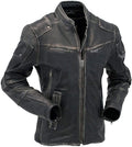Men's Slim Fit Café Racer Biker Distressed Moto Jacket