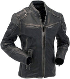 Men's Slim Fit Café Racer Biker Distressed Moto Jacket