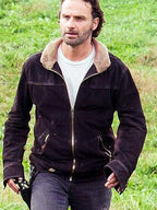 Suede Leather Brown Mens Fur Collar Jacket for Men