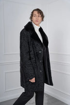 Men's Black Persian Lamb Coat – Mink Fur Collar Double-Breasted Overcoat