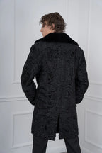 Men's Black Persian Lamb Coat – Mink Fur Collar Double-Breasted Overcoat
