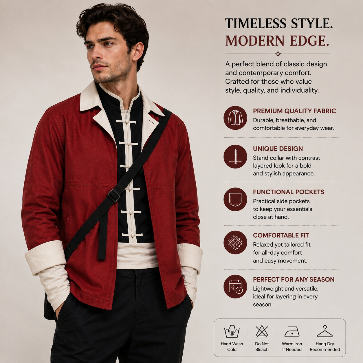Modern Warrior Jacket for Men, Red Military Style Jacket, Samurai Inspired Jacket, Gothic Streetwear Jacket, Cosplay Fashion Jacket