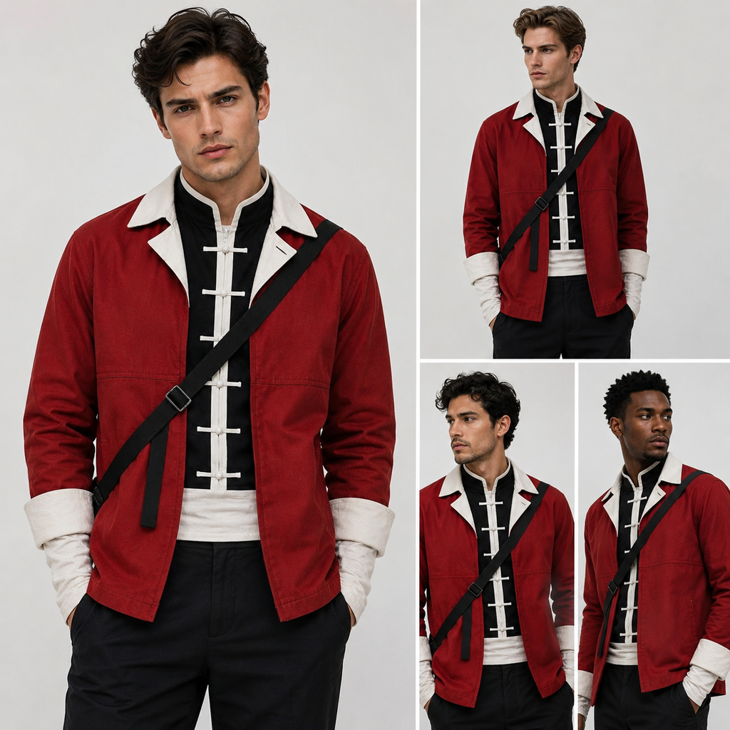Modern Warrior Jacket for Men, Red Military Style Jacket, Samurai Inspired Jacket, Gothic Streetwear Jacket, Cosplay Fashion Jacket