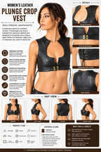 Women’s Black Leather Vest Top – Cropped Sleeveless Motorcycle Fashion Vest with Lace-Up Sides