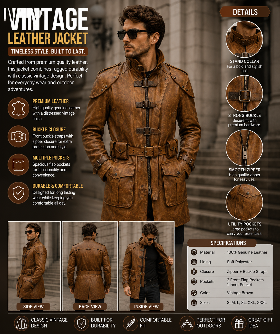 Vintage Brown Leather Jacket