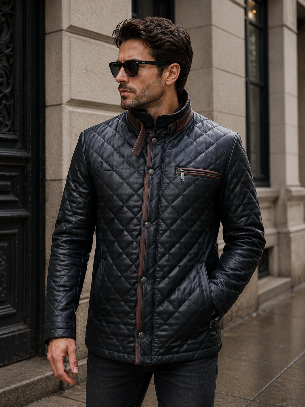 Men's Black Quilted Leather Jacket