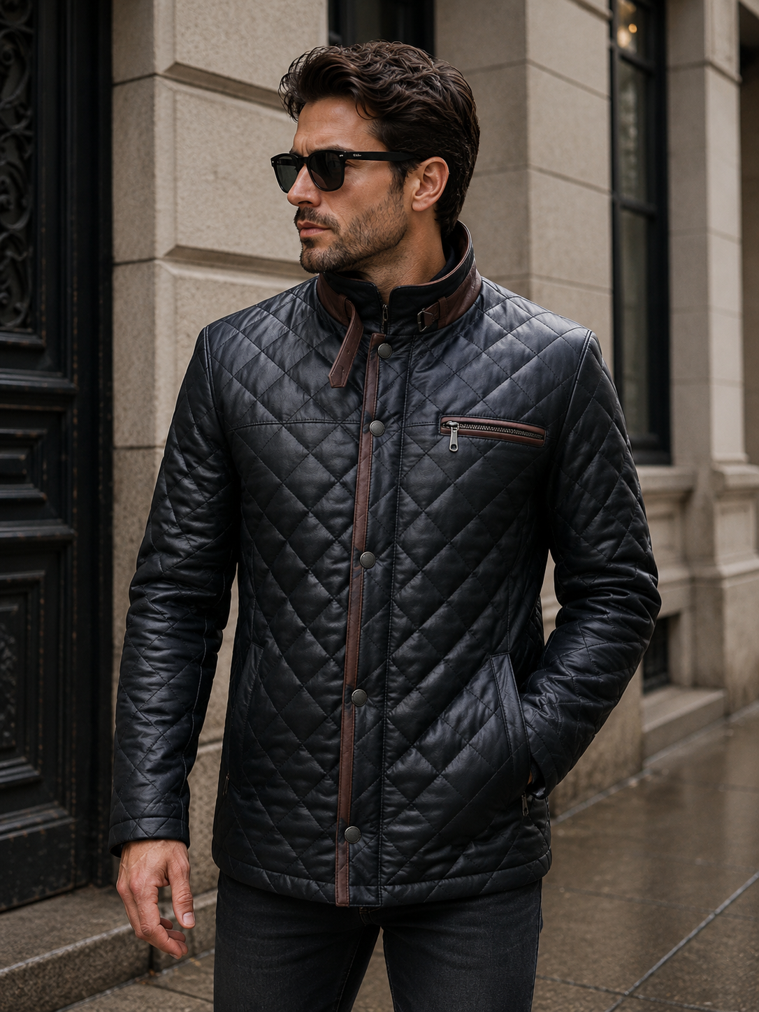 Men's Black Quilted Leather Jacket