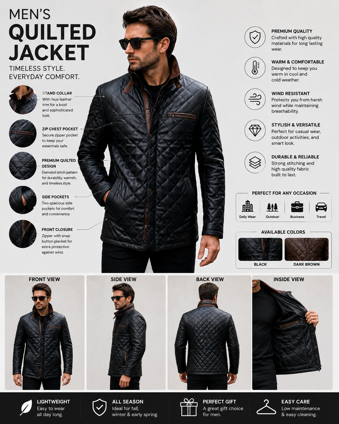 Men's Black Quilted Leather Jacket