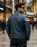 Men's Blue Leather Racing Jacket