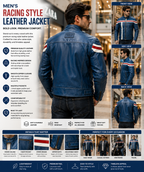 Men's Blue Leather Racing Jacket