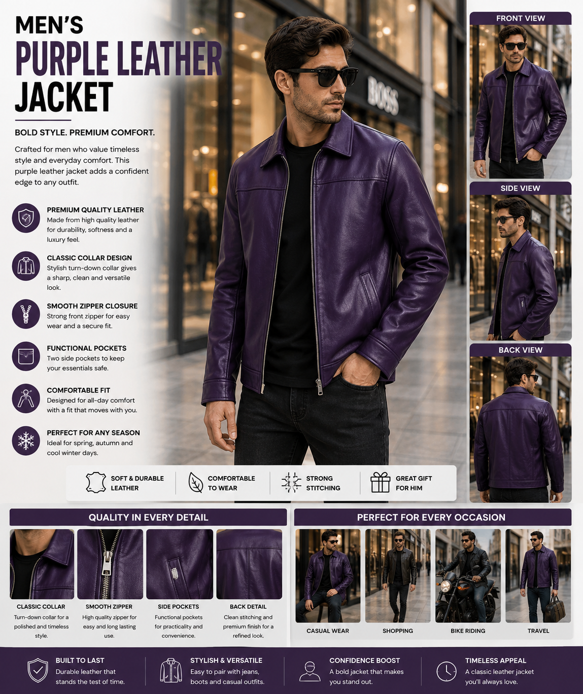 Men's Purple Leather Jacket